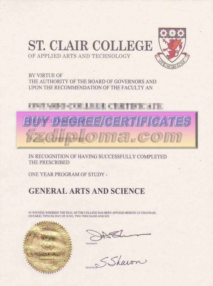Buy Online: St. Clair College of Applied Arts and Technology Diploma