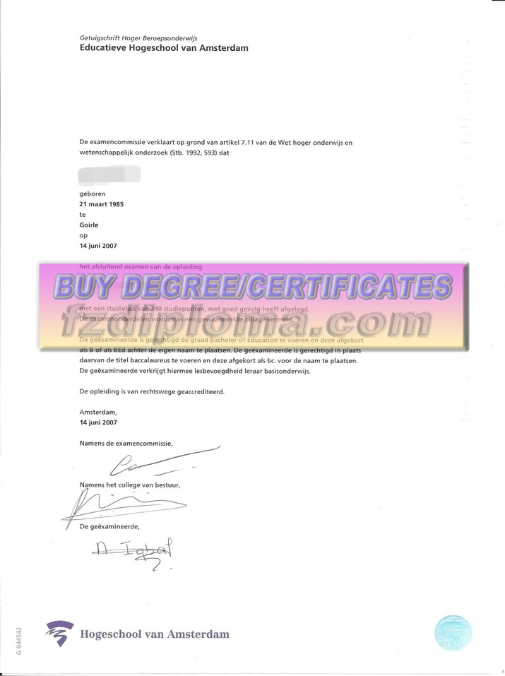 How to Buy a Fake Hogeschool van Amsterdam Degree Online